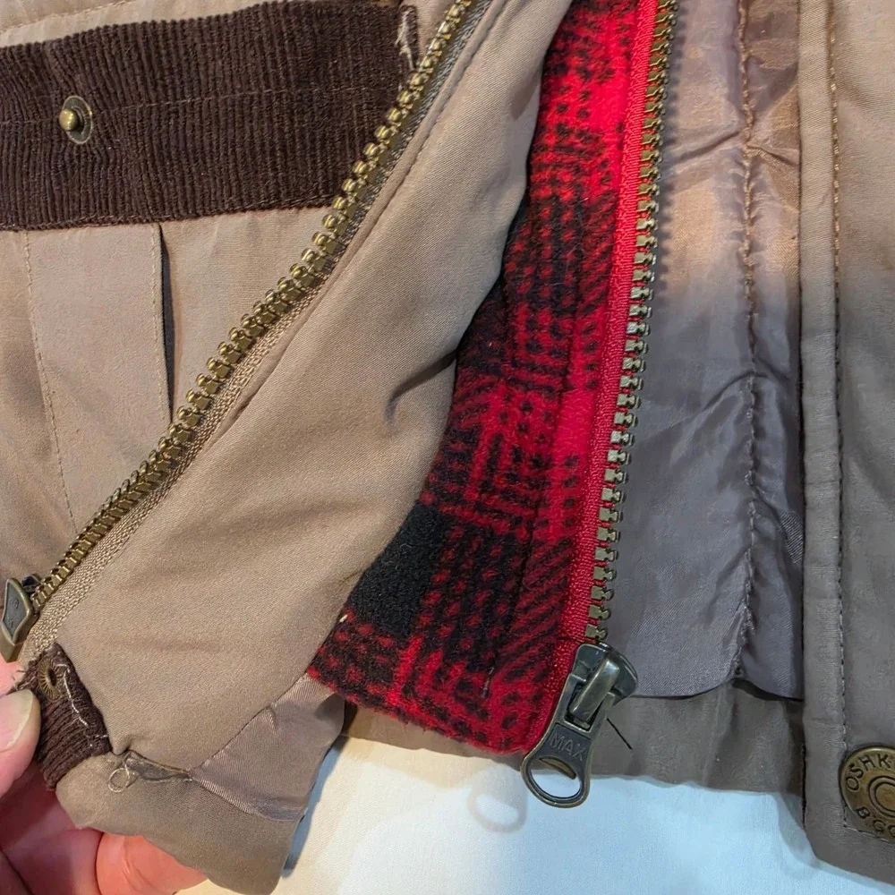 OshKosh B'gosh Parka Jacket Boys 6 Tan Flannel Lined Hooded Excellent B216JS2-SA